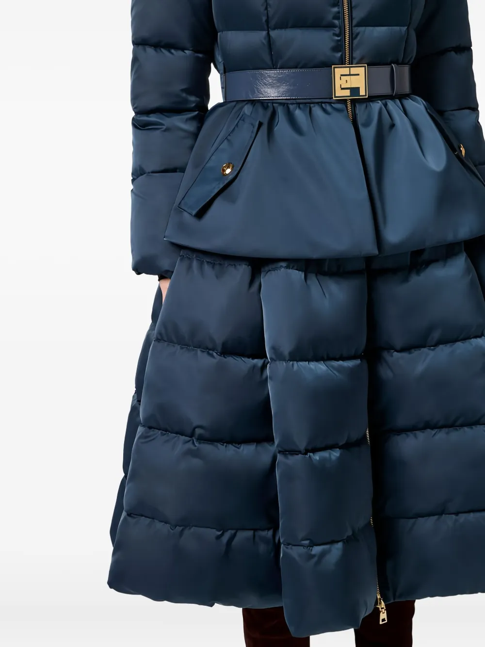 Elisabetta Franchi Padded Circle-skirt Down Coat In Blue