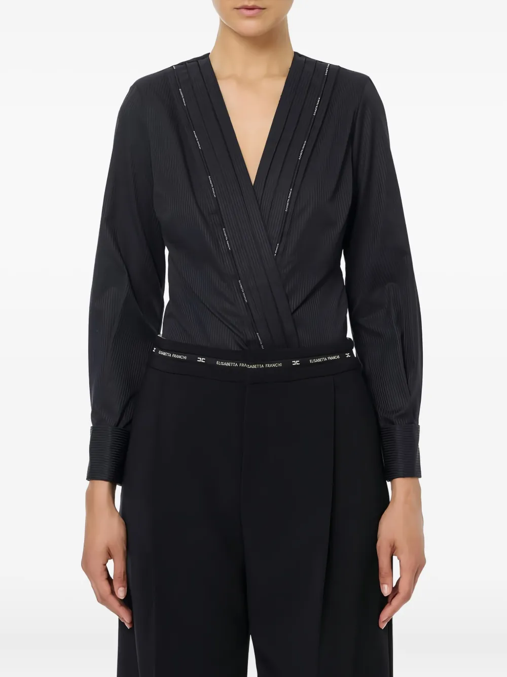 Elisabetta Franchi tuxedo-details logo-piping bodysuit - Zwart