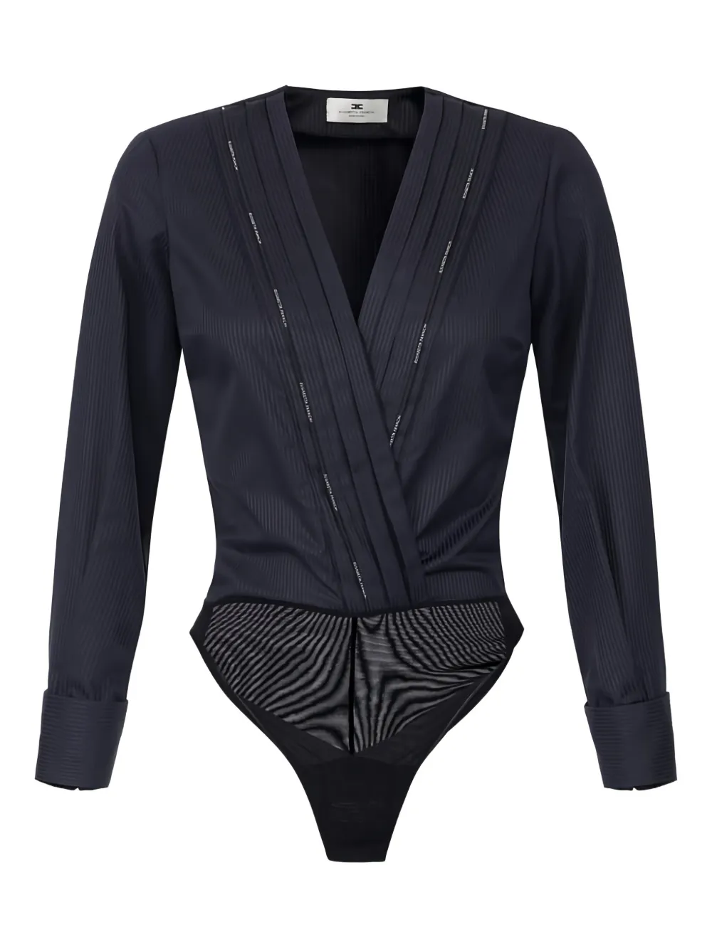 Elisabetta Franchi Tuxedo-details Logo-piping Bodysuit In Black