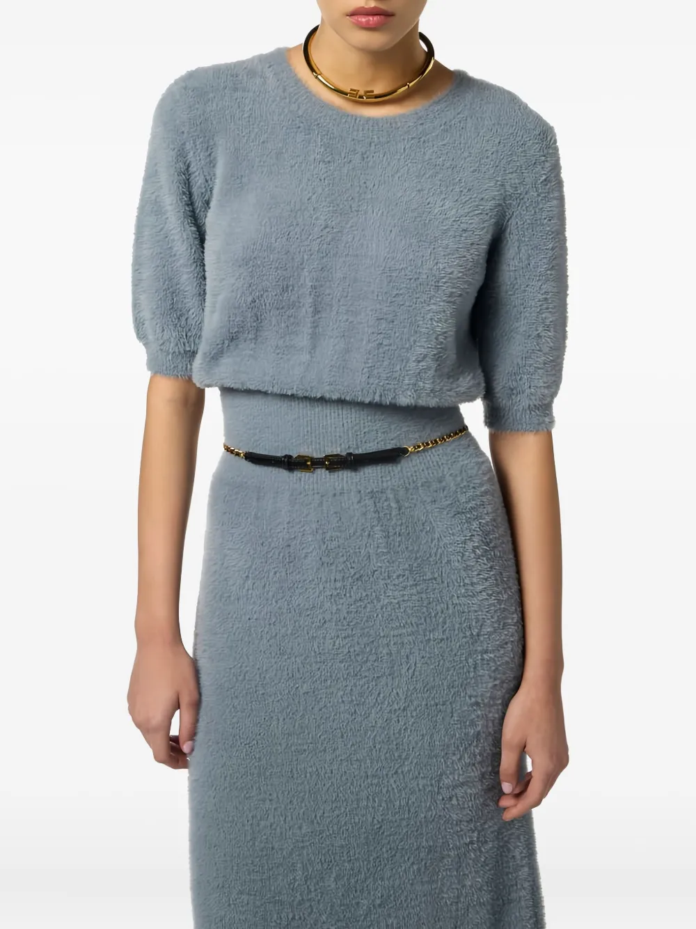 Elisabetta Franchi Short-sleeve Knitted Midi Dress In Gray