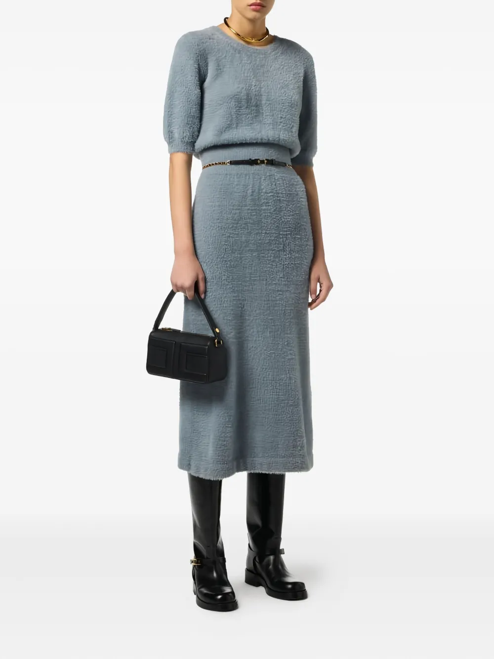 Elisabetta Franchi short-sleeve knitted midi dress - Blauw