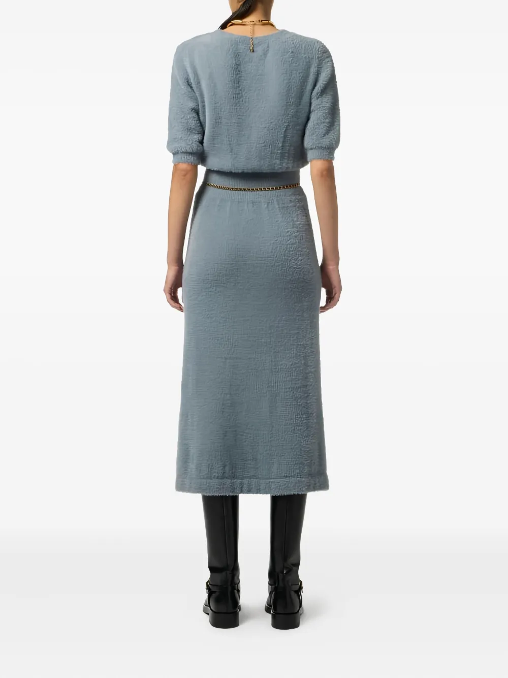 Elisabetta Franchi Gebreide midi-jurk met korte mouwen Blauw