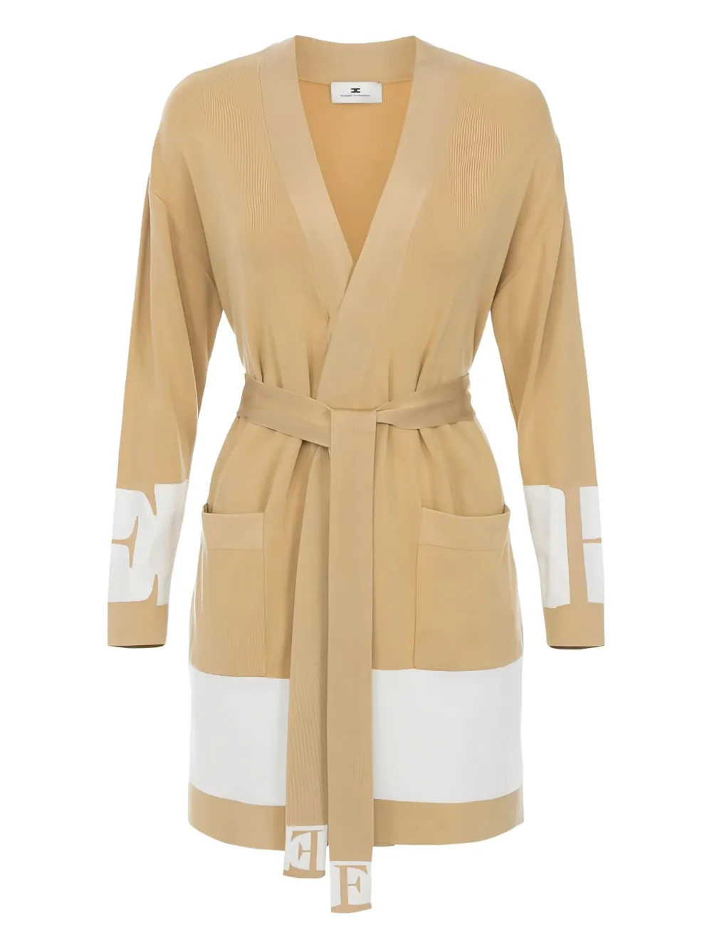 Elisabetta Franchi Patch-pocket Belt-fastening Cardigan In Neutral