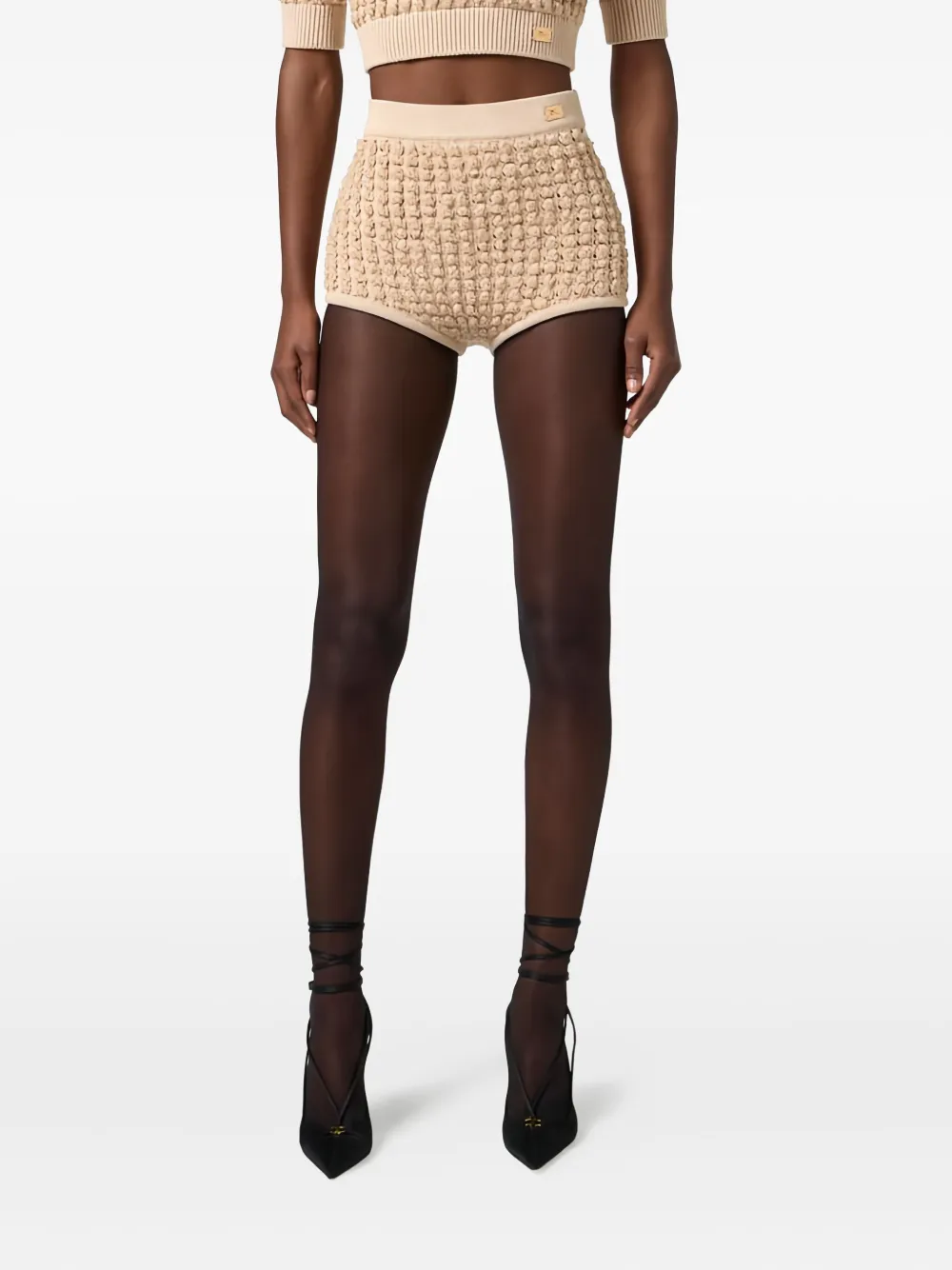 Elisabetta Franchi Sequin-embellished Bouclé Shorts In Neutral