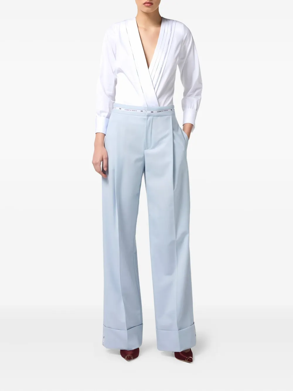 Elisabetta Franchi pleated-detail long-sleeve bodysuit - Wit