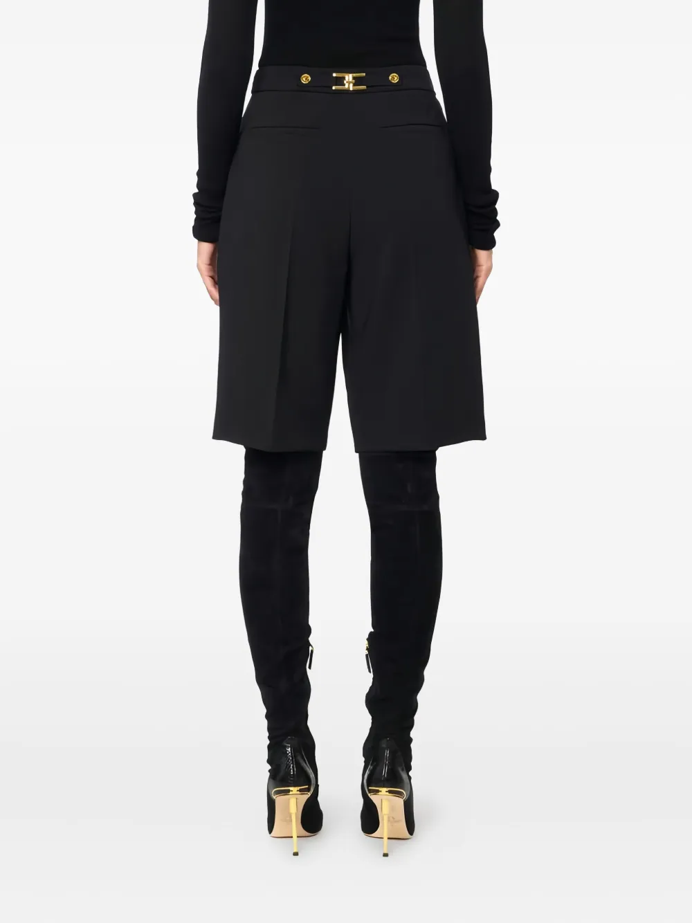 Elisabetta Franchi Geplooide shorts met logoplakkaat Zwart