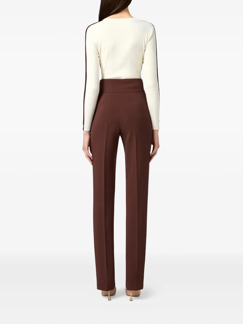 Elisabetta Franchi High-waistband Zip Trousers In Brown