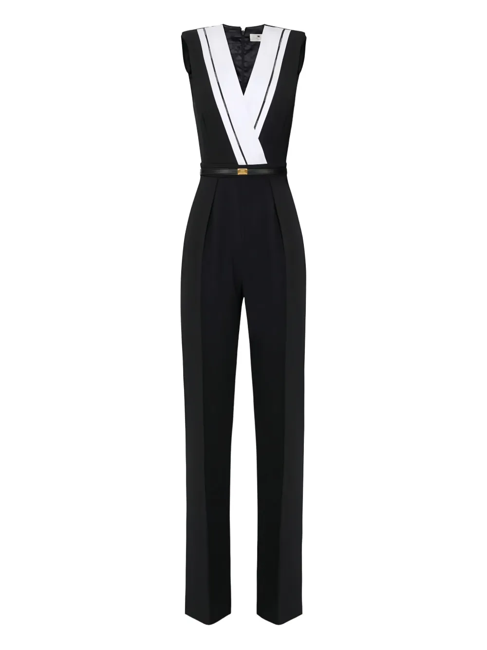 Elisabetta Franchi Pleated Logo Jumpsuit In Black