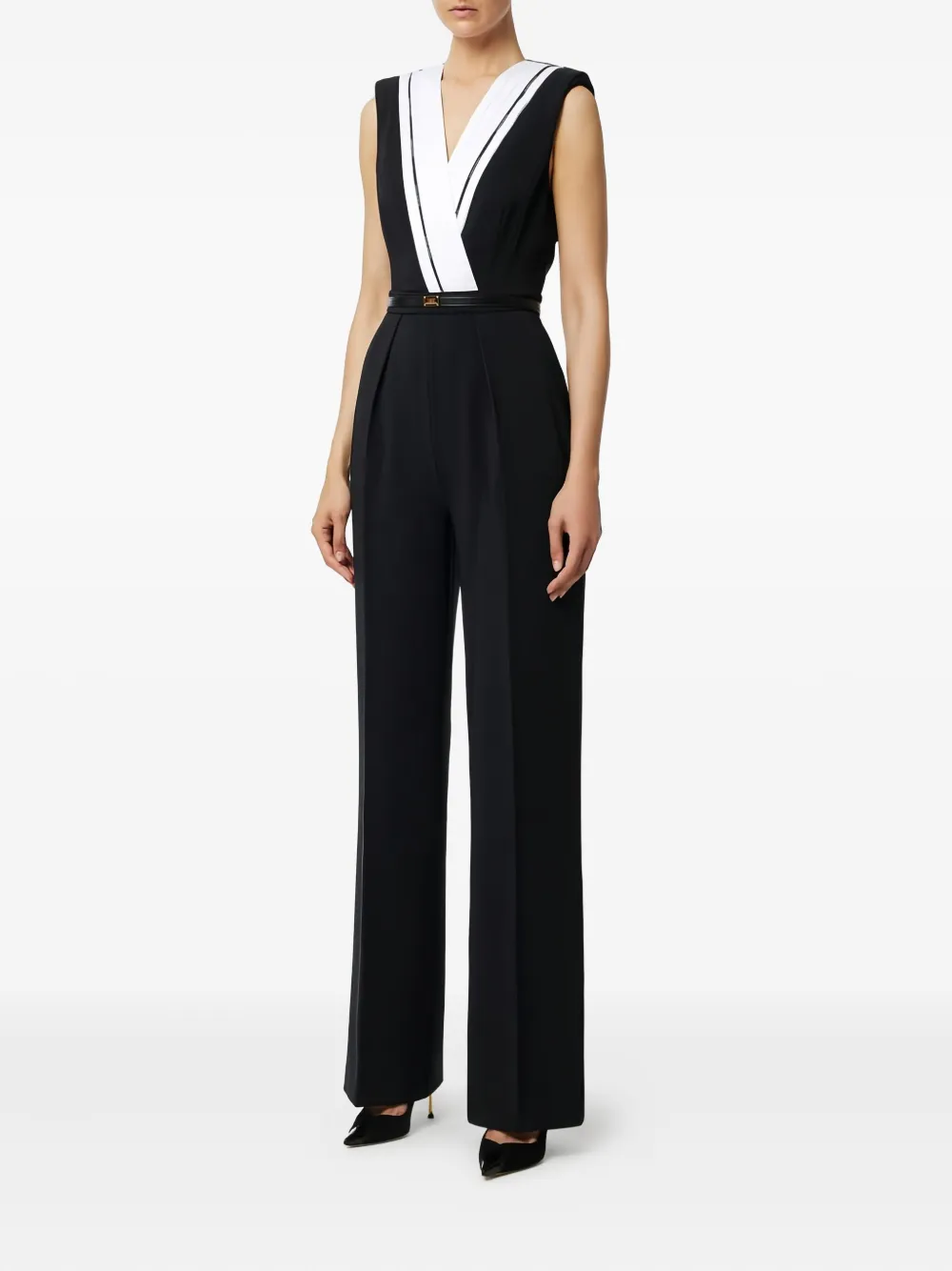 Elisabetta Franchi Pleated Logo Jumpsuit In Black