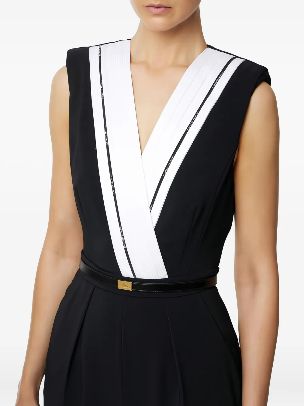 Elisabetta Franchi Pleated Logo Jumpsuit In Black