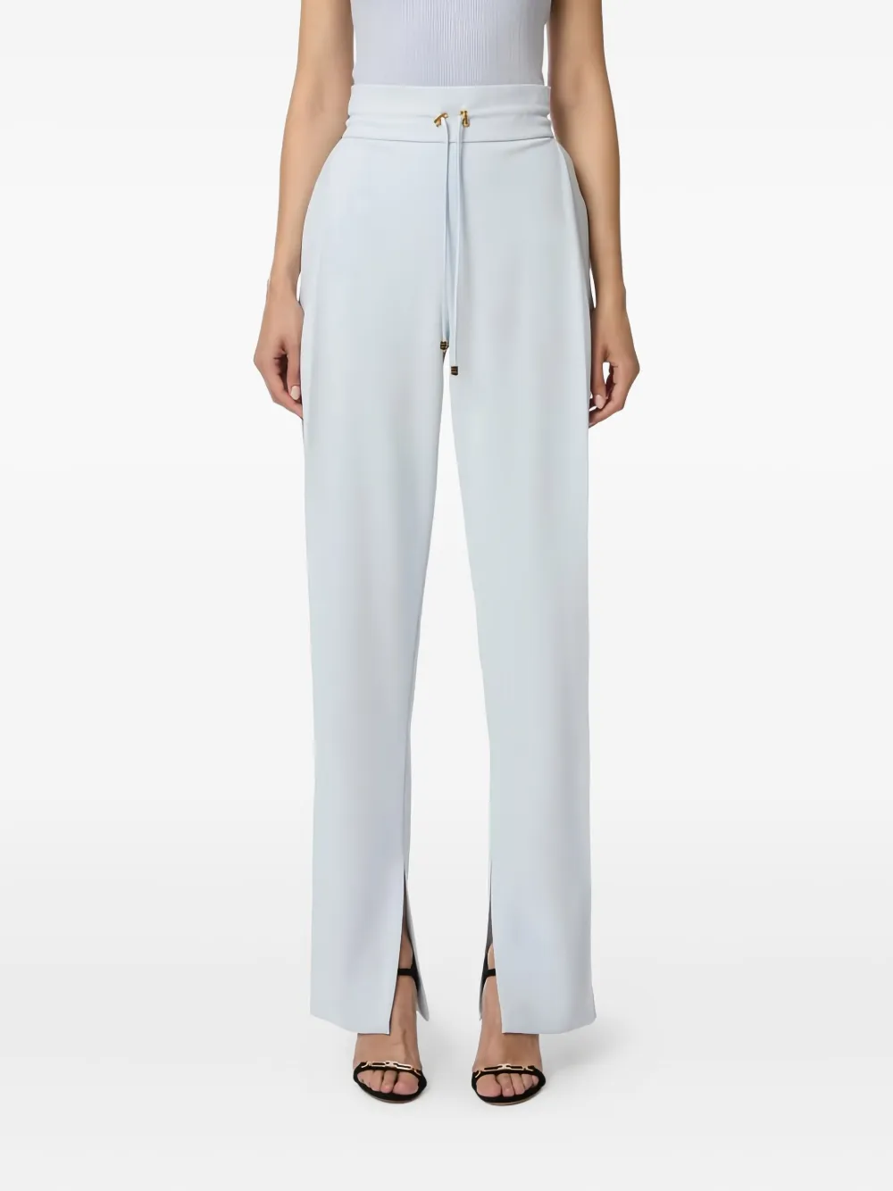Elisabetta Franchi Drawstring Slit Trousers In Blue