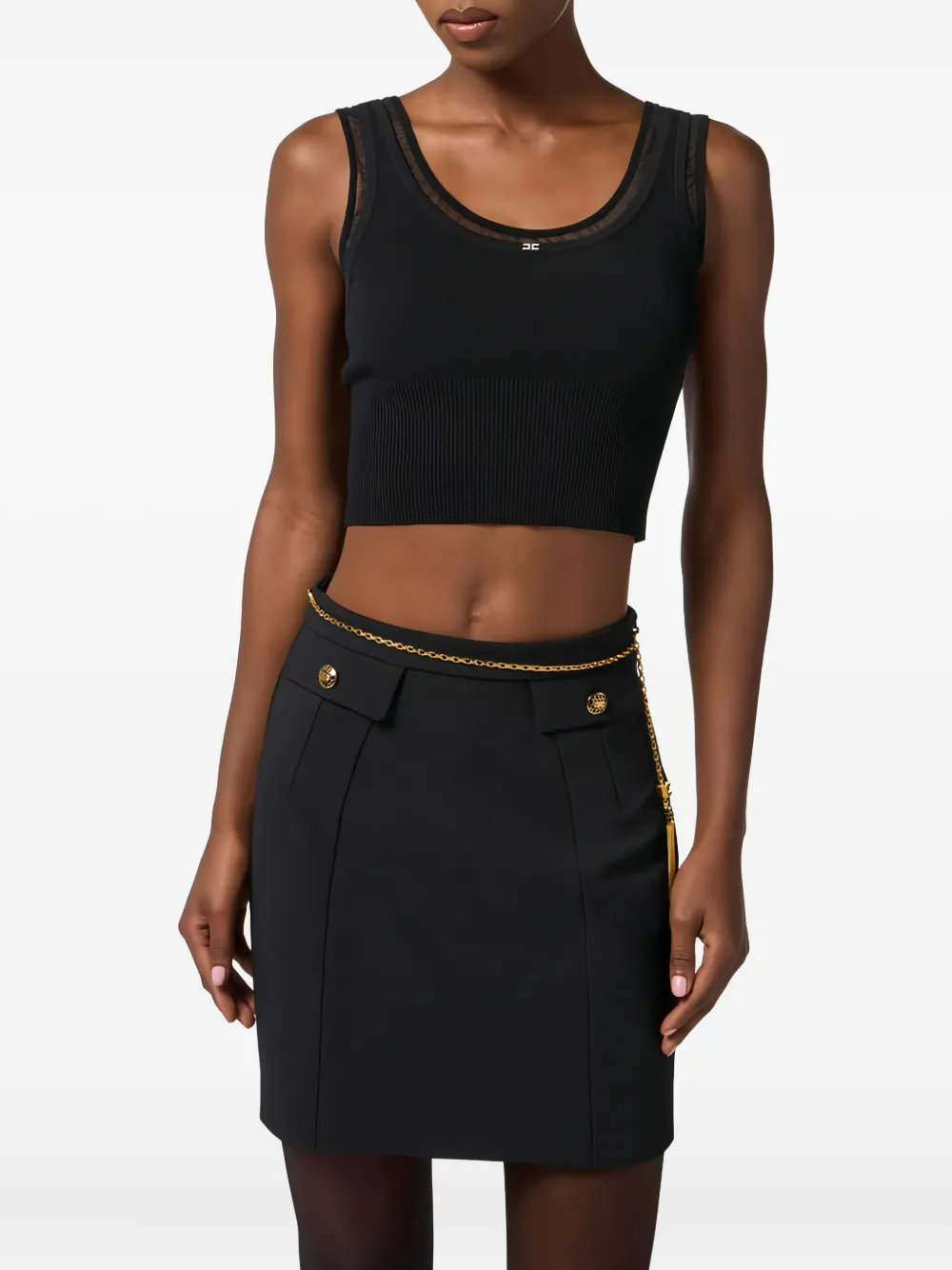 Elisabetta Franchi Ribbed Jewel-logo Crop Top In Black