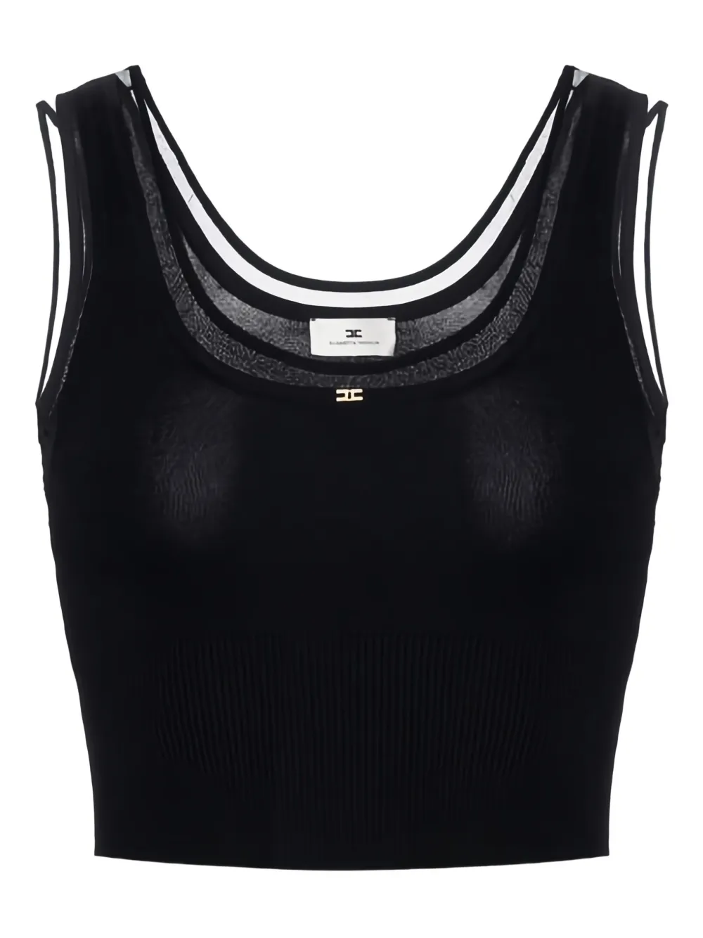 Elisabetta Franchi ribbed jewel-logo crop top | Black | Image 1