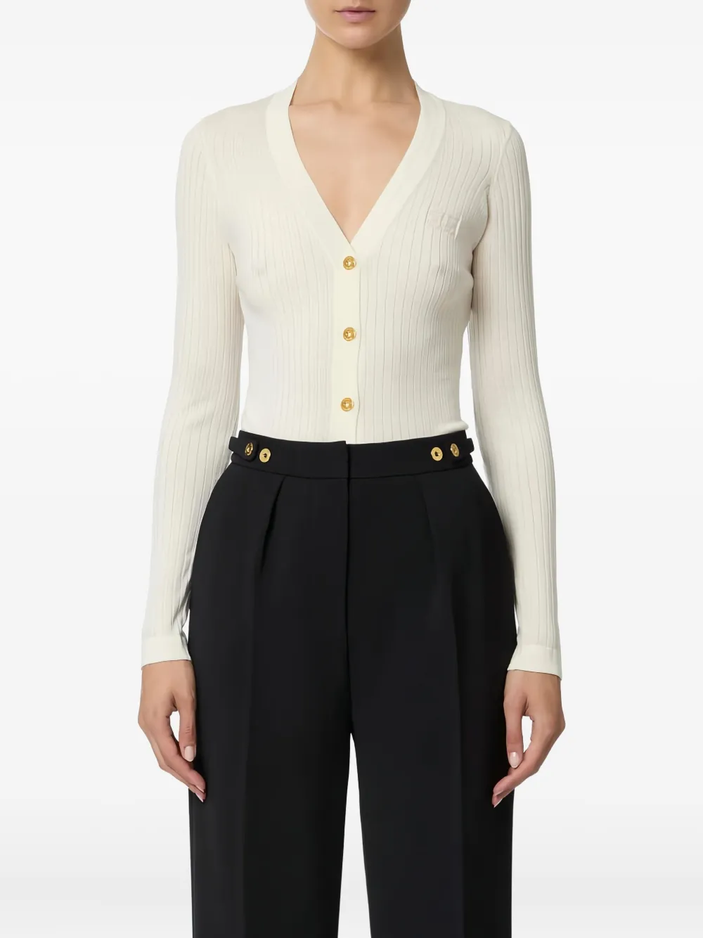 Elisabetta Franchi Ribbed Long-sleeve Cardigan In Neutral