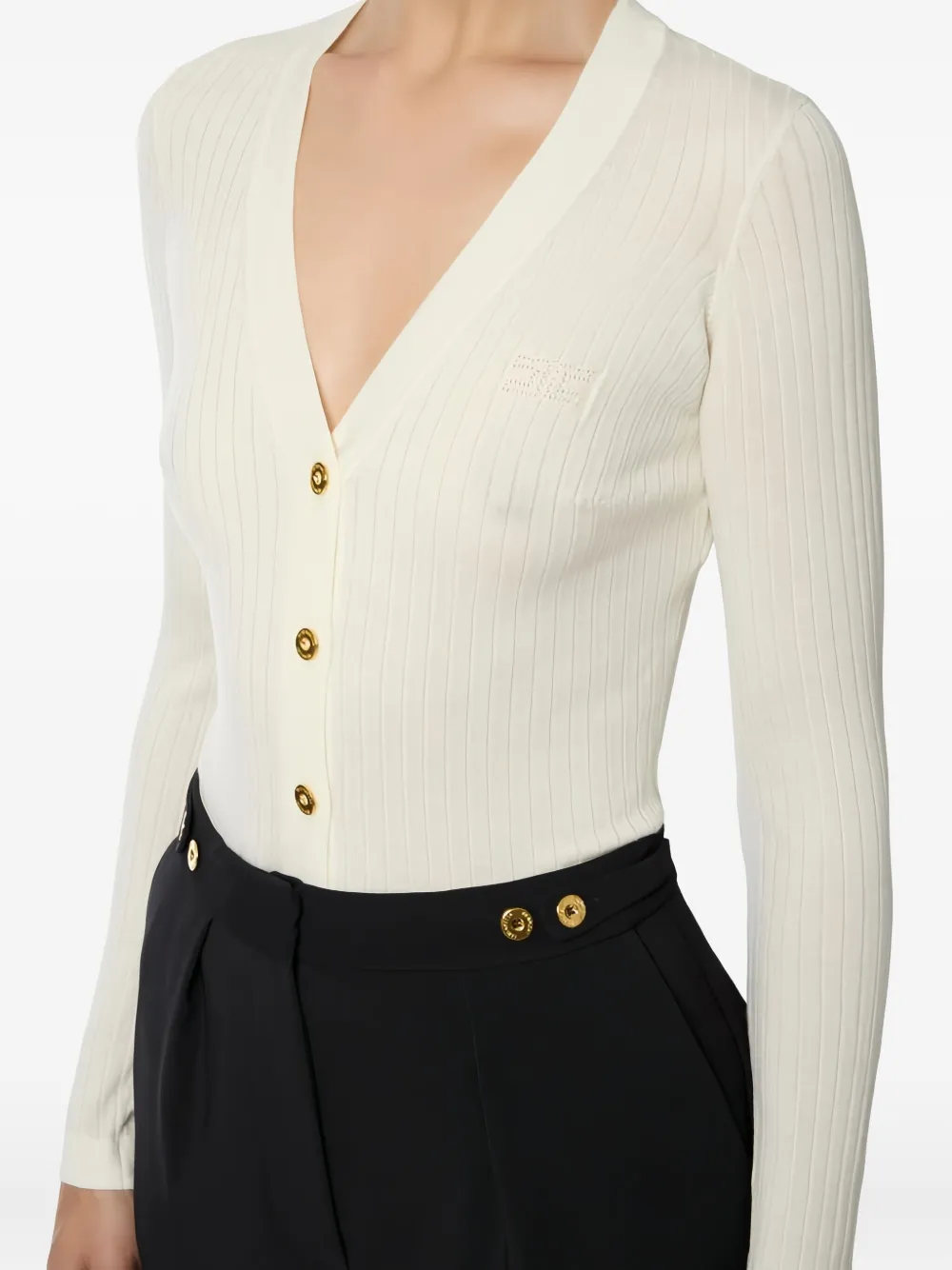 Elisabetta Franchi Ribbed Long-sleeve Cardigan In Neutral