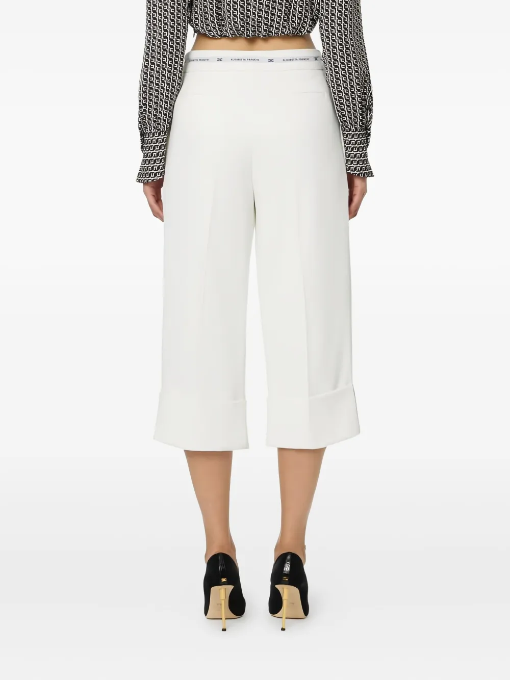Elisabetta Franchi Cuffed Cropped Trousers In White