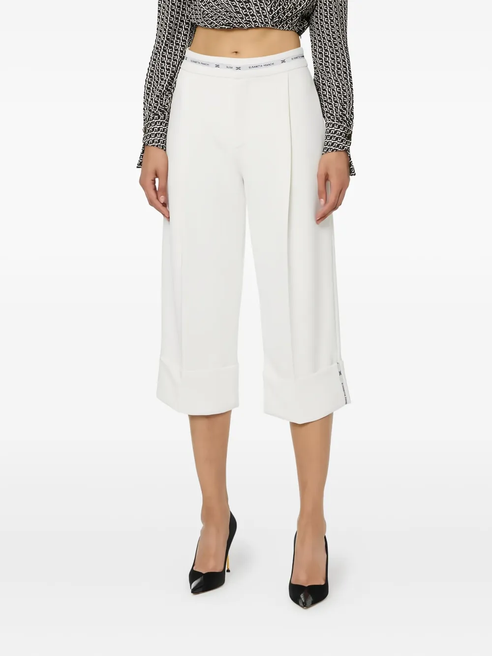 Elisabetta Franchi Cuffed Cropped Trousers In White