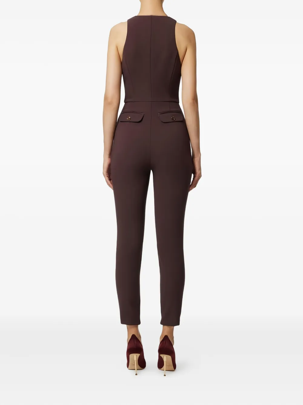 Elisabetta Franchi Zip Halterneck Jumpsuit In Brown
