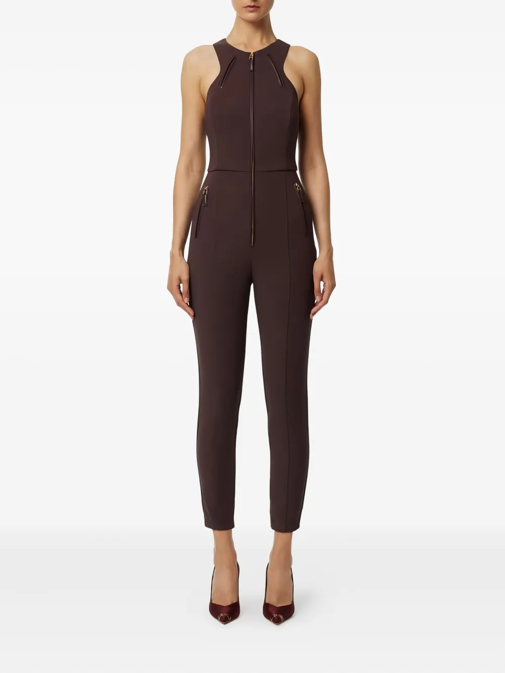 Elisabetta Franchi zip halterneck jumpsuit - Bruin