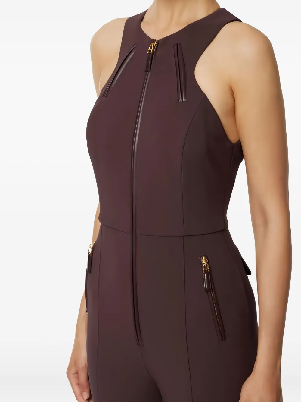 Elisabetta Franchi Zip Halterneck Jumpsuit In Brown