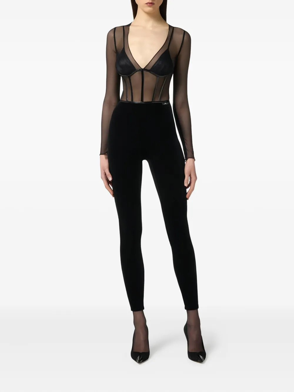 Elisabetta Franchi tulle-details zip-back jumpsuit - Zwart