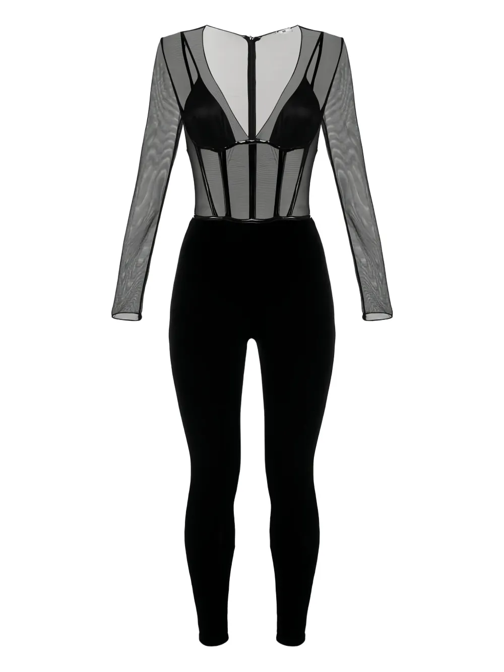 Elisabetta Franchi Tulle-details Zip-back Jumpsuit In Black