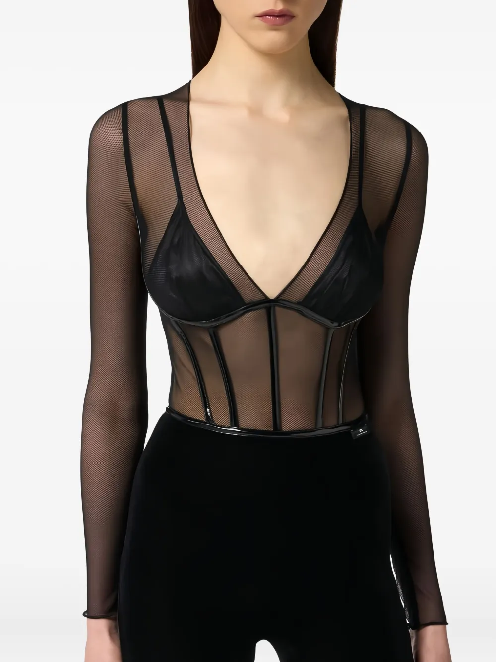 Elisabetta Franchi Jumpsuit met tulen details en rits Zwart