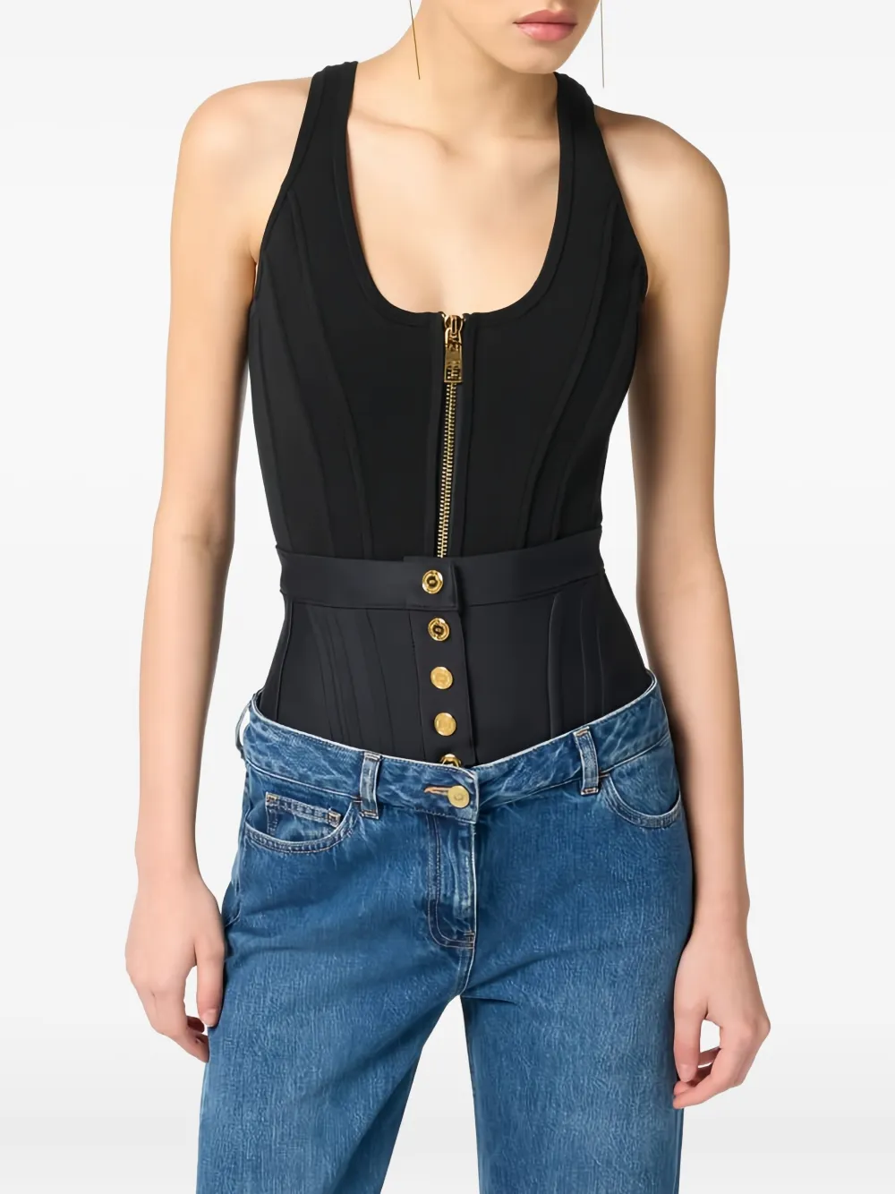 Elisabetta Franchi Ribbed Zip-up Knitted Top In Black