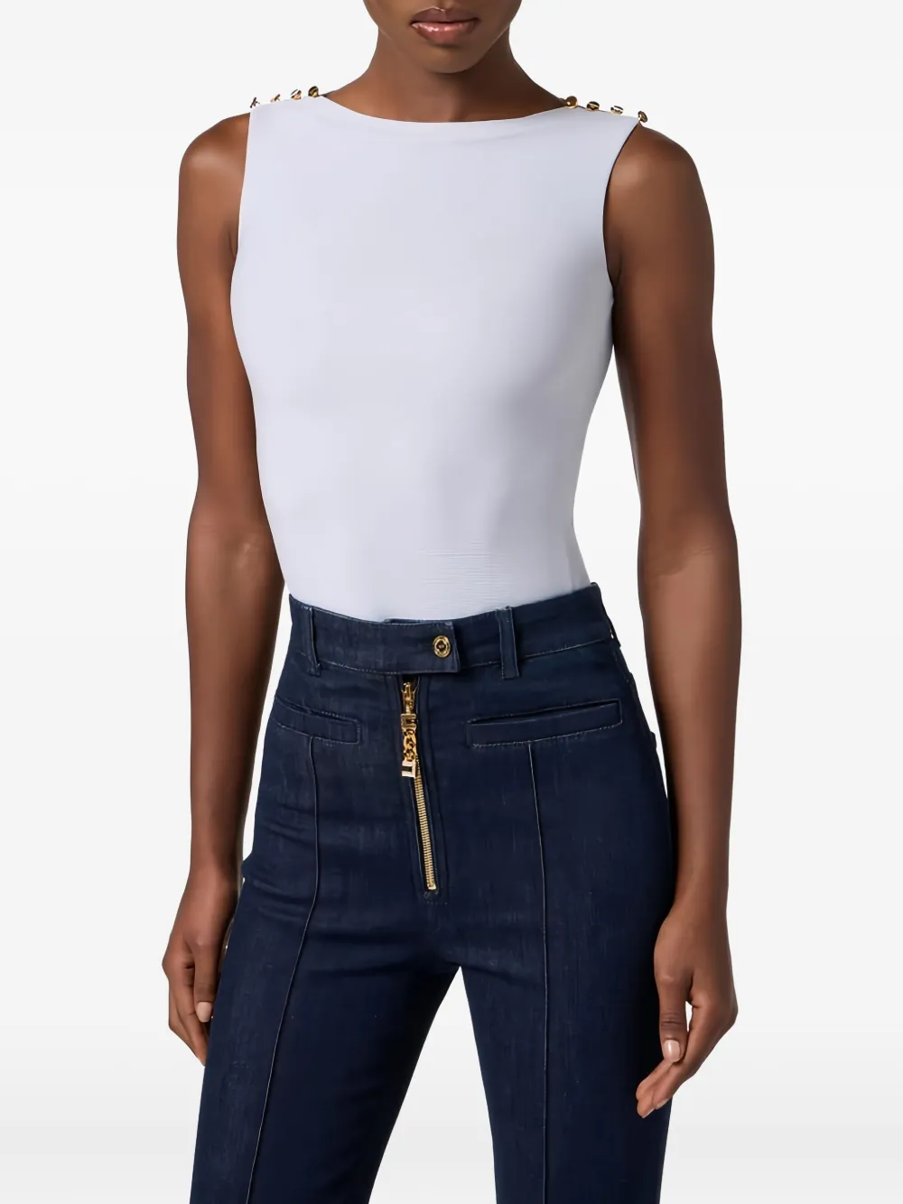 Elisabetta Franchi Embellished-shoulders Tank Top In White
