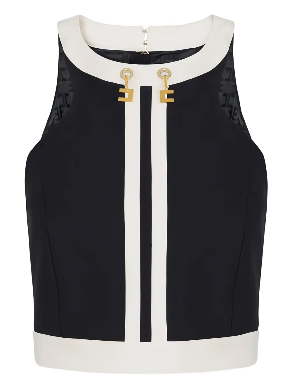 Elisabetta Franchi Colour-blocking Logo-chain Top In Black