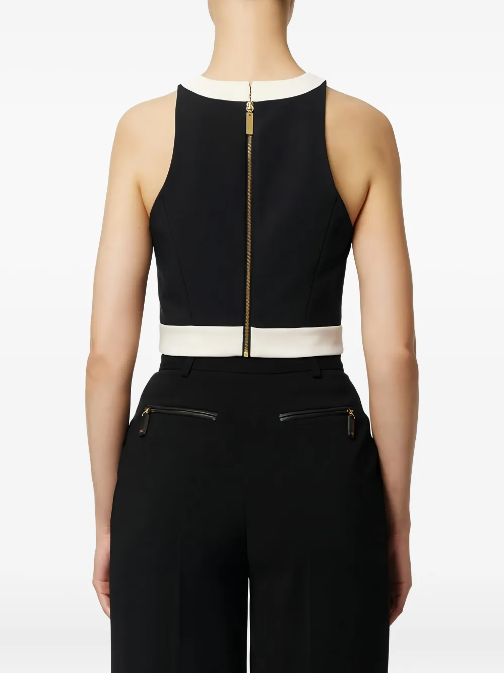 Elisabetta Franchi Colour-blocking Logo-chain Top In Black