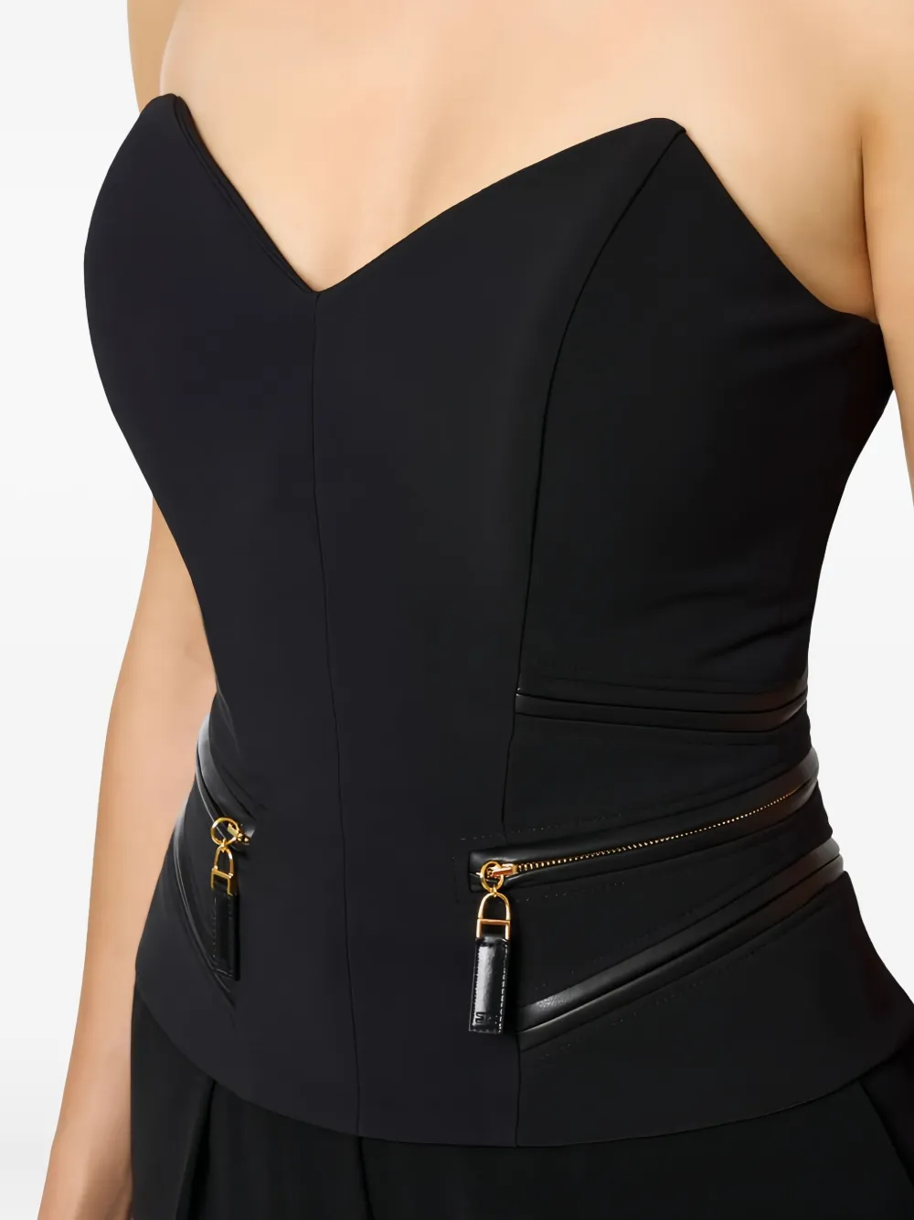 Elisabetta Franchi Zip Crepe Top In Black