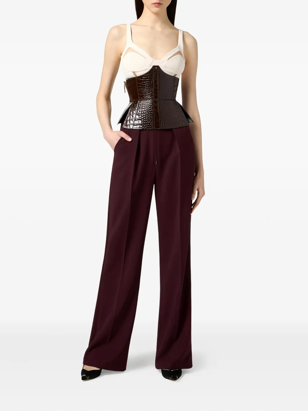 Elisabetta Franchi cut-out ribbon top - Beige