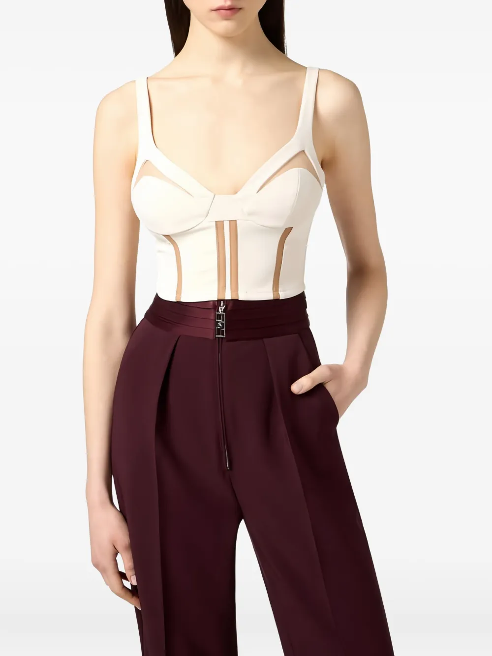 Elisabetta Franchi Top met uitgesneden lint Beige