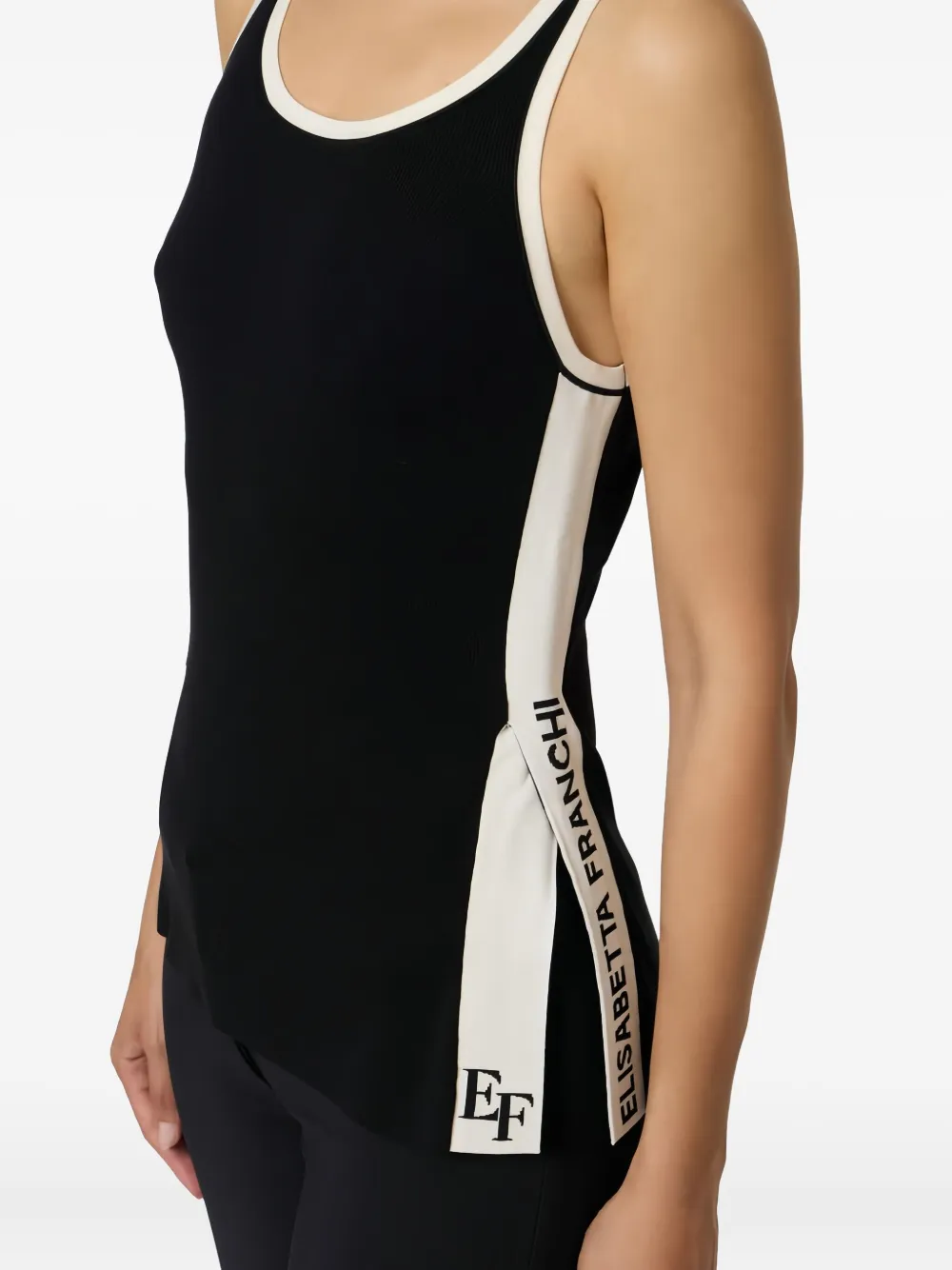 Elisabetta Franchi Top met glimmende band en logodetail Zwart