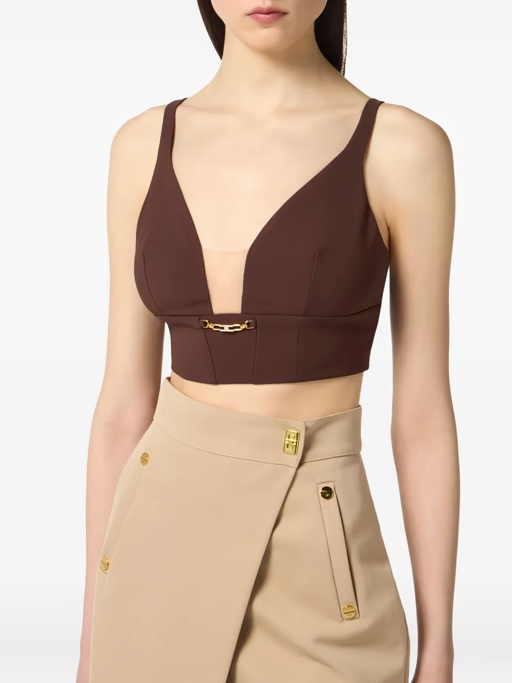 Elisabetta Franchi Top met juwelen detail Bruin