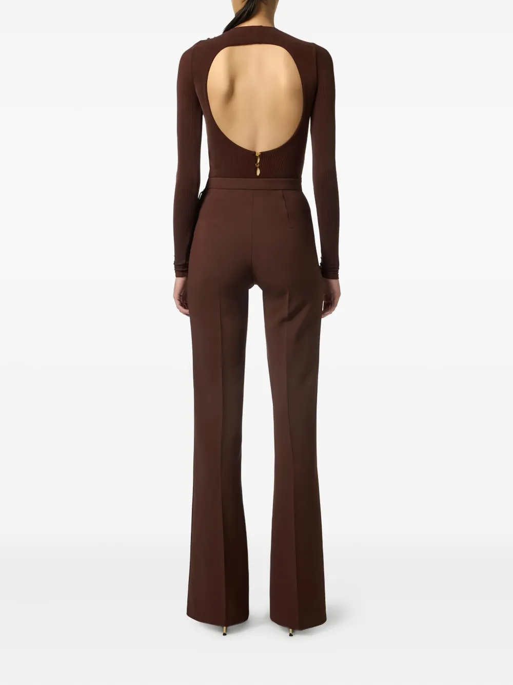 Elisabetta Franchi Draped Button Cupro Top In Brown