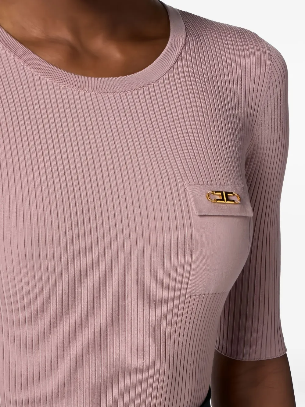 Elisabetta Franchi Ribgebreide top met borstzak Roze