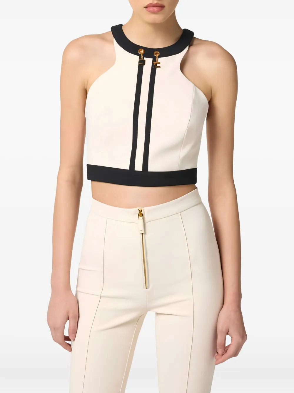 Elisabetta Franchi Colour-block Chain-detail Top In Neutral