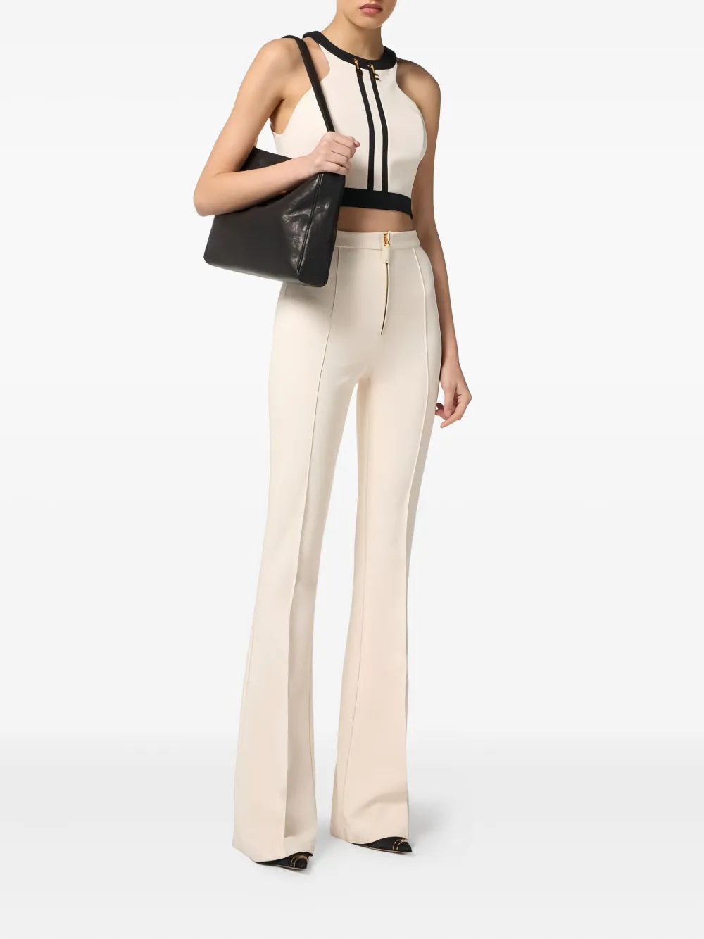 Elisabetta Franchi Colour-block Chain-detail Top In Neutral
