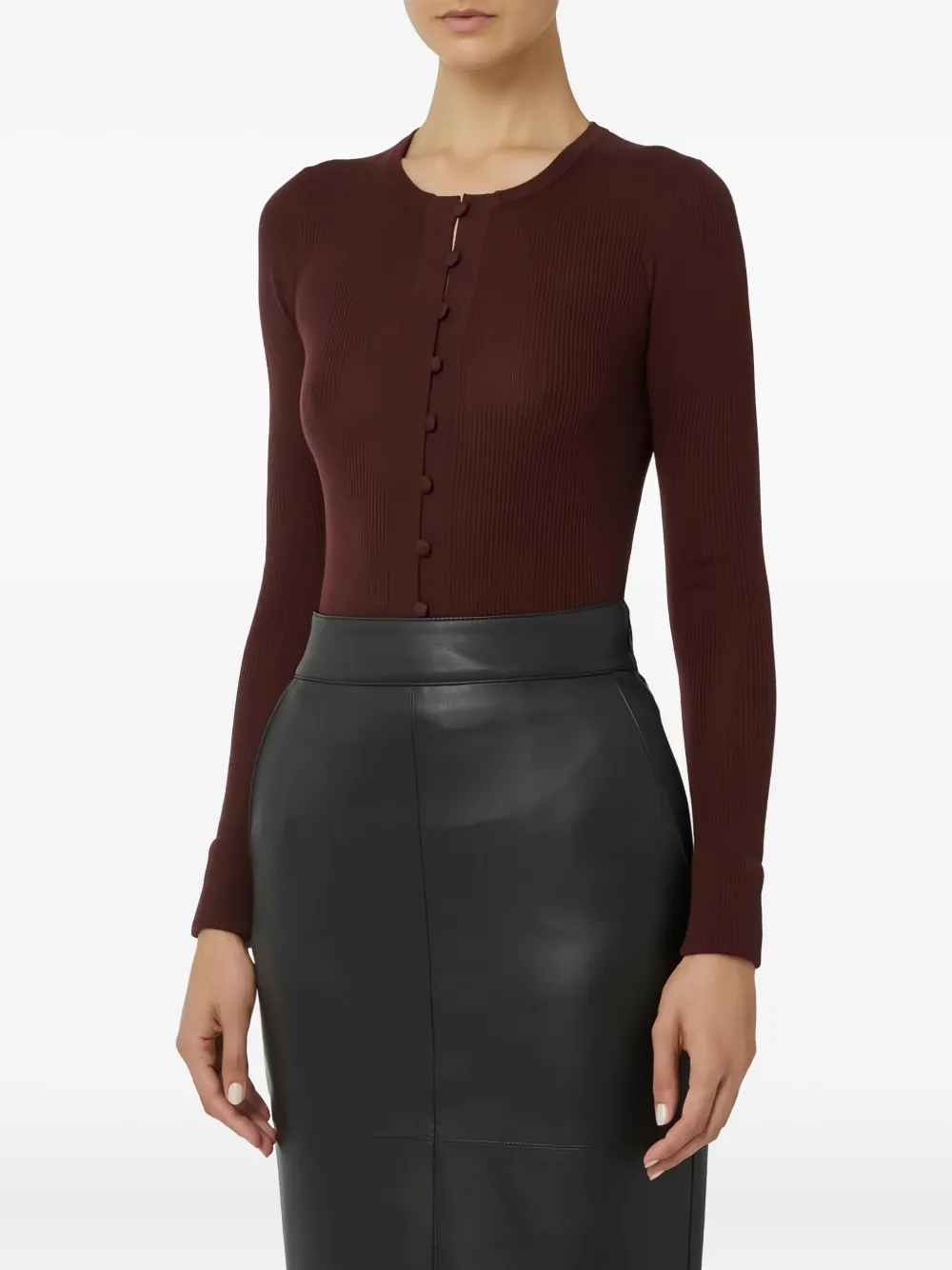 Elisabetta Franchi Ribbed Chain Detail Cardigan In Red