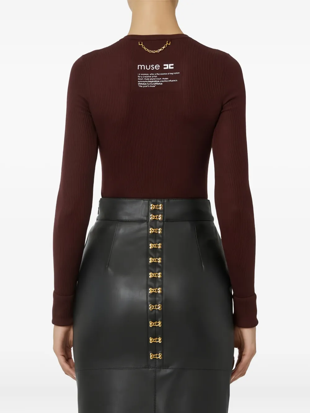 Elisabetta Franchi Ribbed Chain Detail Cardigan In Red