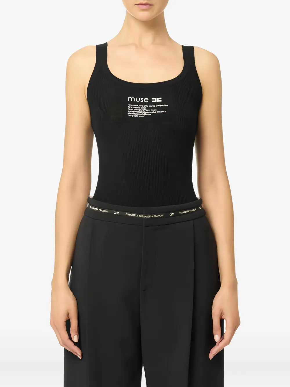 Elisabetta Franchi Chain-ribbed Top In Black