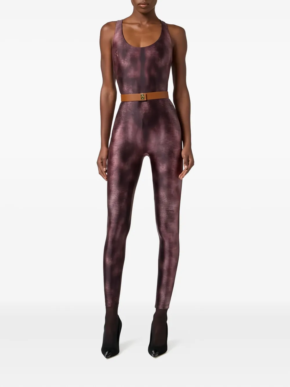 Elisabetta Franchi python-print belted jumpsuit - Rood