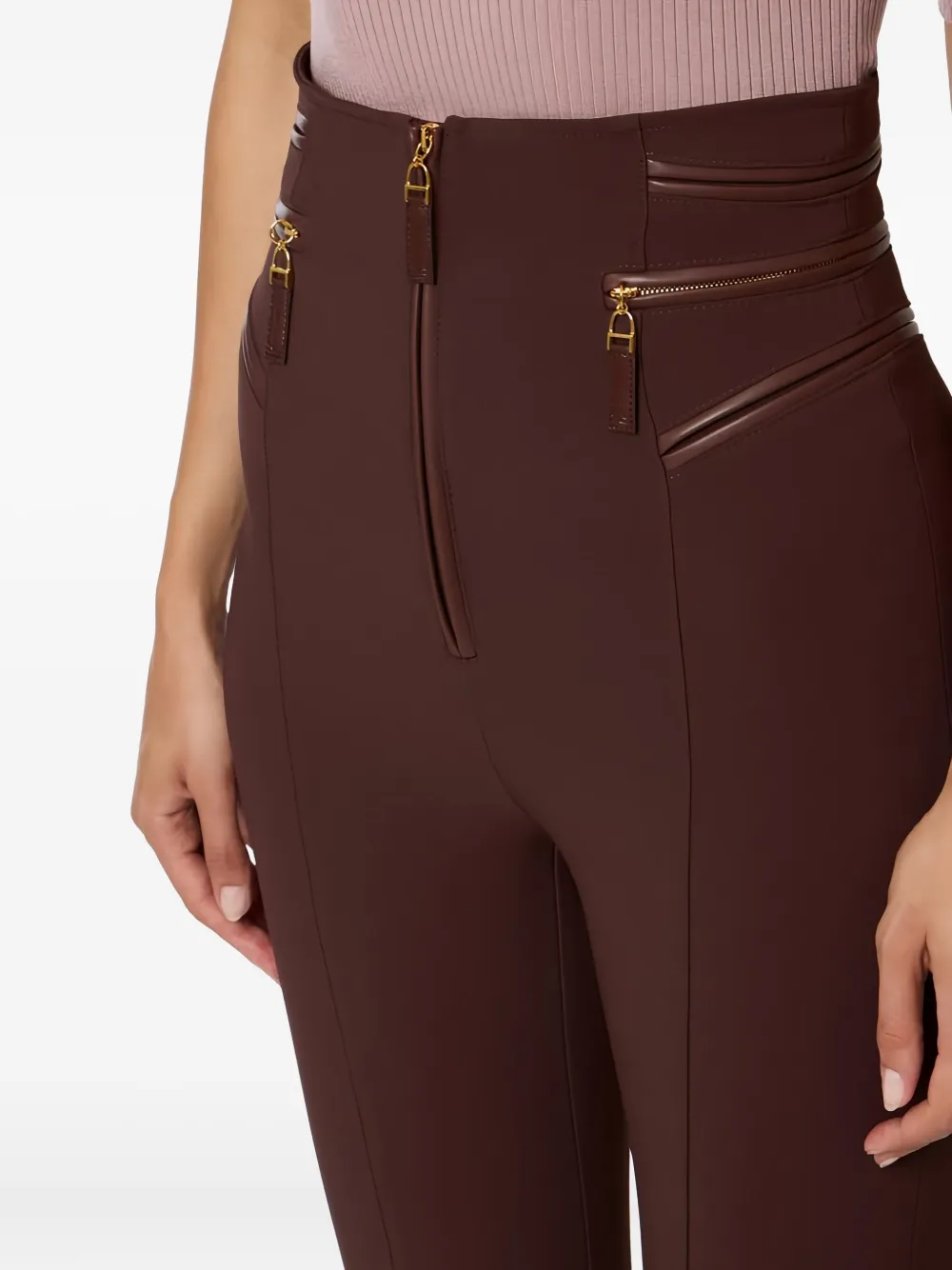 Elisabetta Franchi Zip Crêpe Trousers In Brown