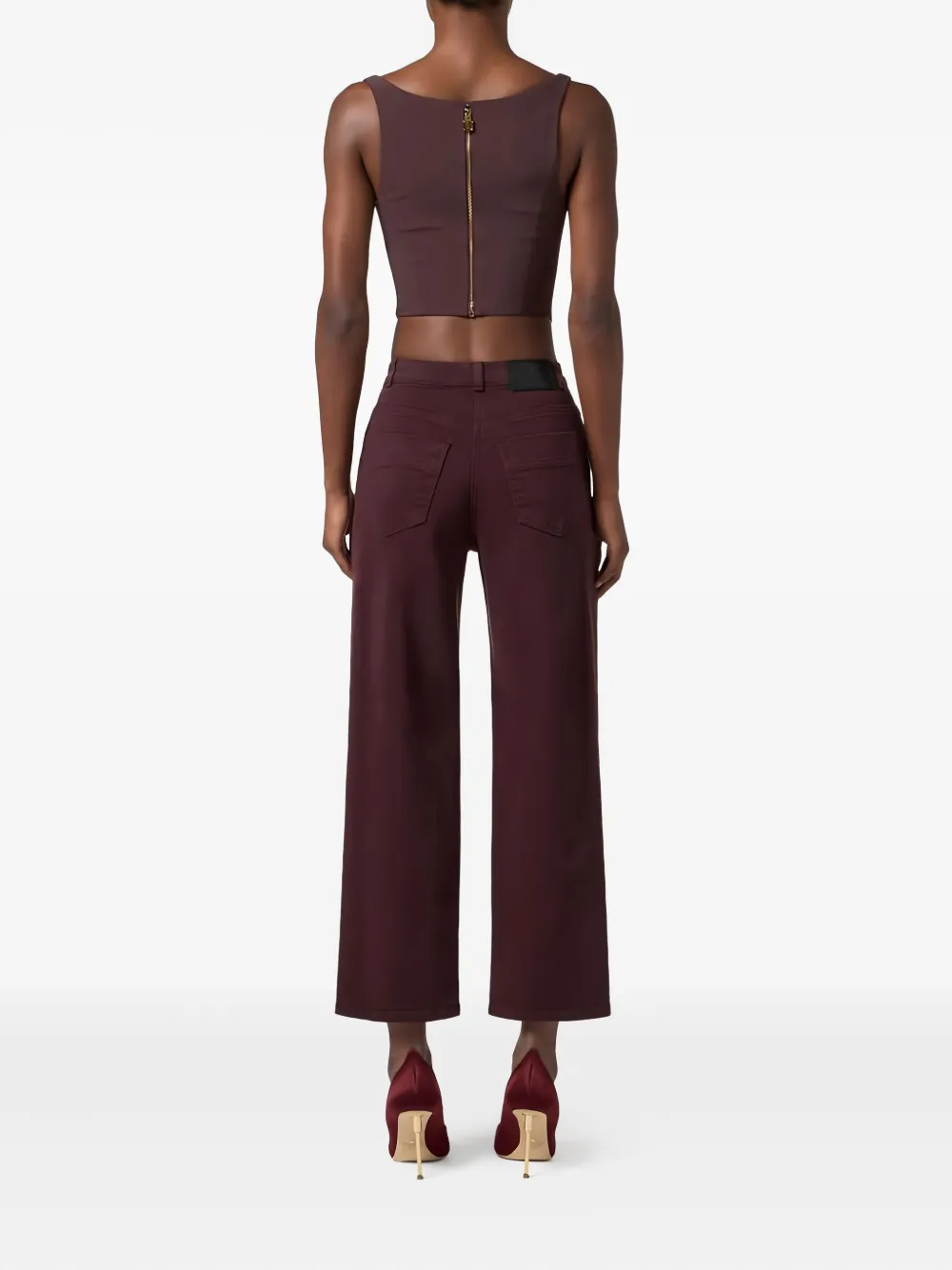 Elisabetta Franchi Lace-up Button Bustier Top In Red
