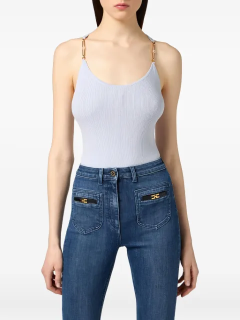 Elisabetta Franchi jewelled strap ribbed knit top