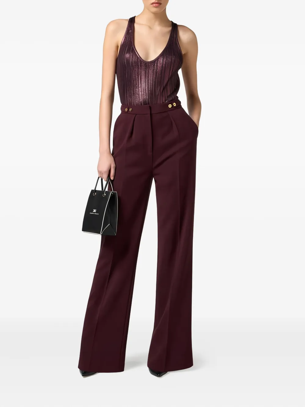 Elisabetta Franchi Laminated Ribbed Knit Top In Burgundy