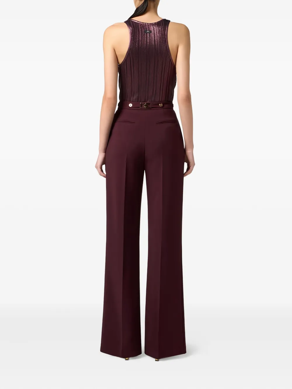 Elisabetta Franchi Laminated Ribbed Knit Top In Burgundy
