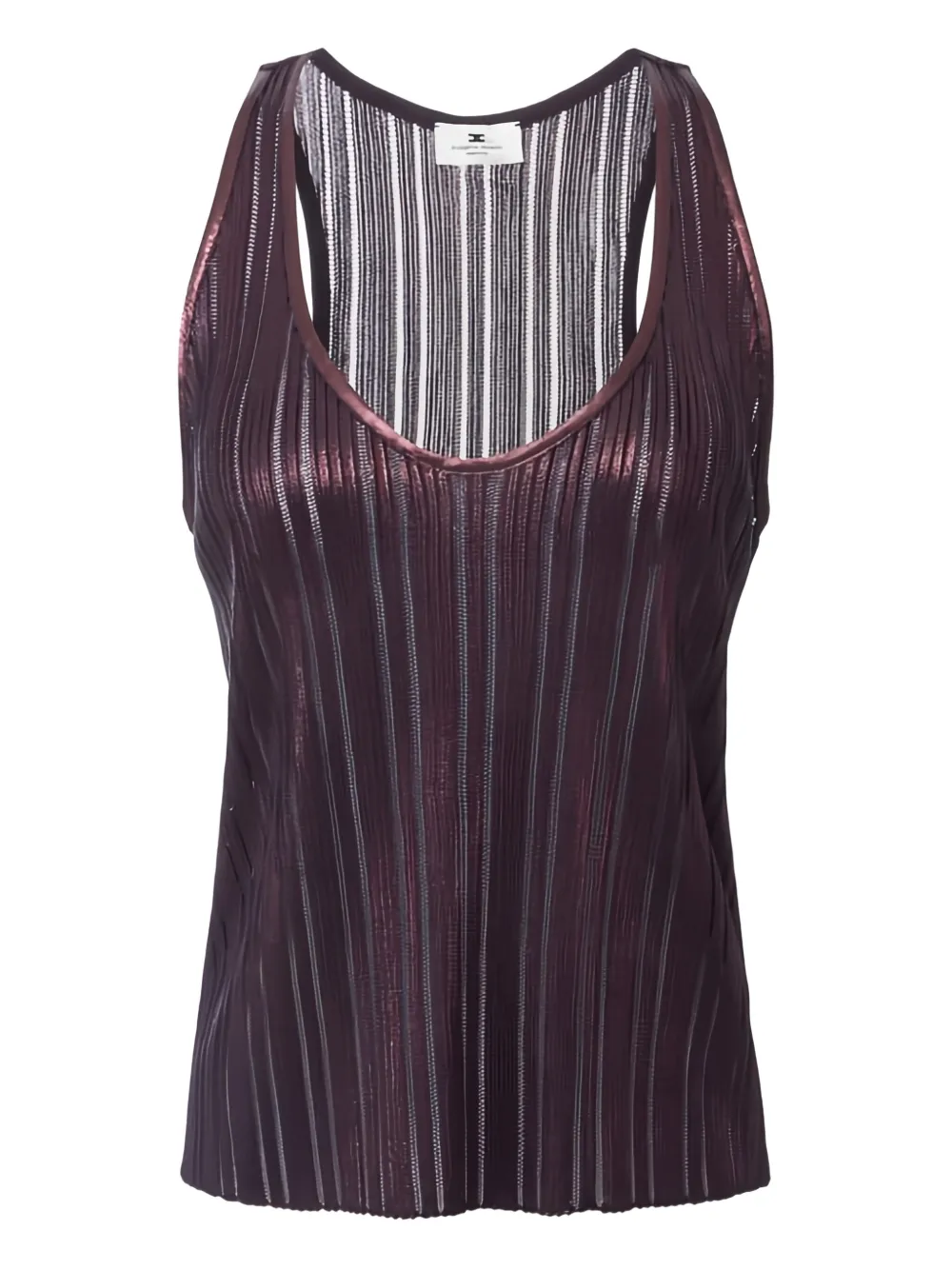 Elisabetta Franchi Laminated Ribbed Knit Top In Burgundy